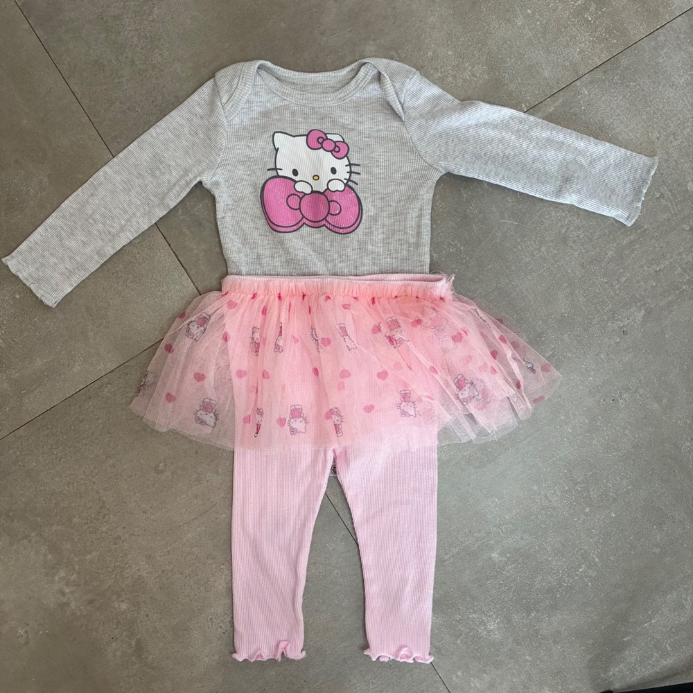 Hello Kitty Sanrio Baby Girls Grey Pink Tutu Leggings Bodysuit Set 12M RN150641